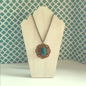 Faux Turquoise South West Large Pendent Necklace